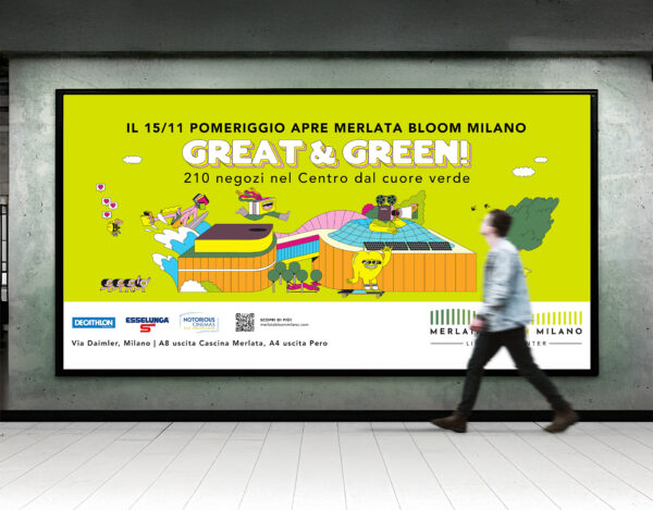 Fabio X Merlata Bloom Milano, image mockup. Metro MIlano. Billboard 6x3. Mall.